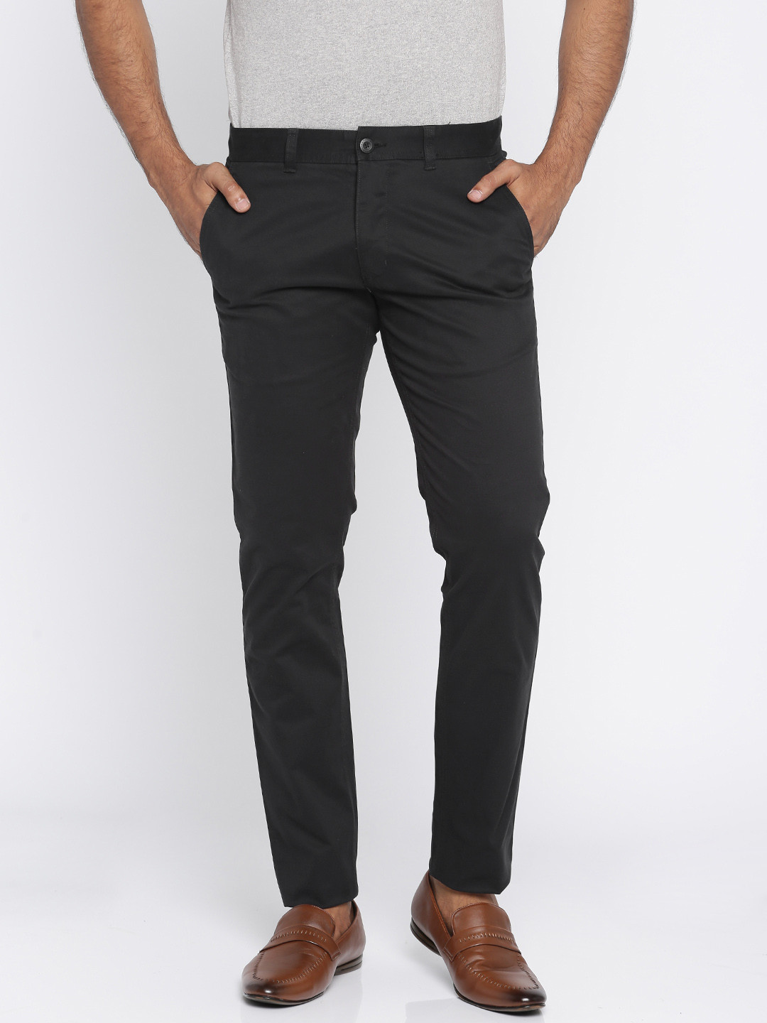 Buy Parx Men Black Tapered Fit Solid Chinos Trousers for Men 2255687