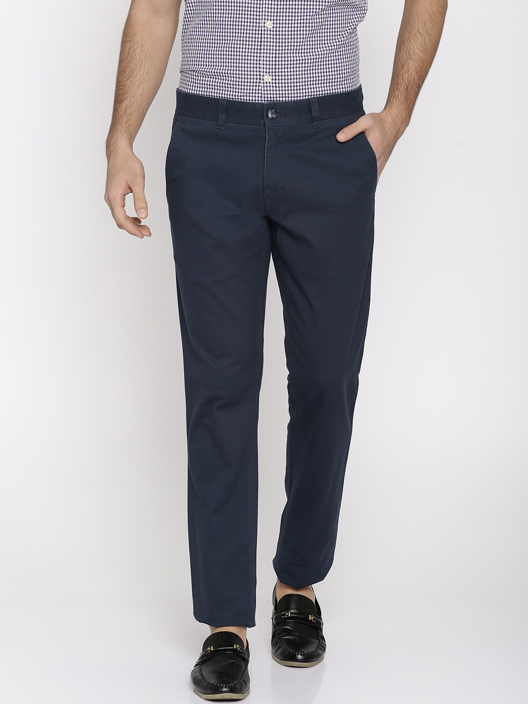 Buy Parx Men Navy Blue Tapered Fit Solid Chinos Trousers for Men 2255716 Myntra