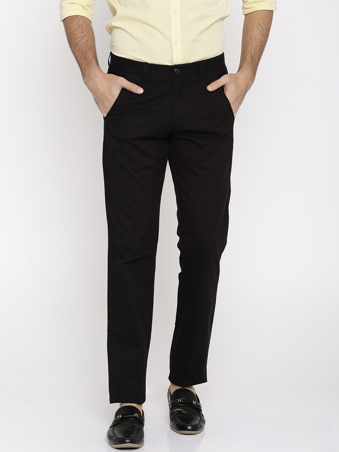 Buy Parx Men Black Tapered Fit Solid Chinos Trousers for Men 2255733
