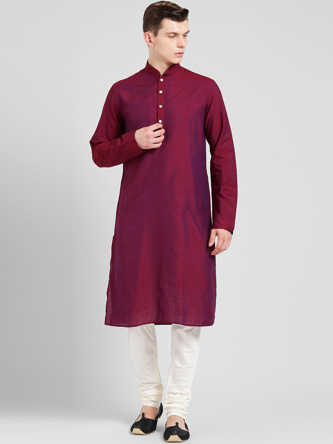 Buy KISAH Mandarin Collar Kurta With Churidar Kurta Sets for Men