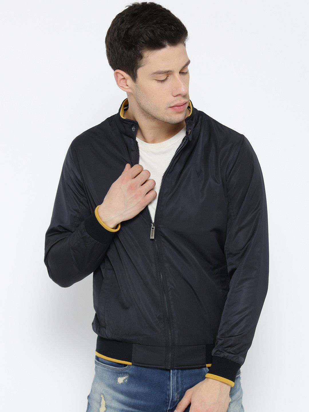 Buy Van Heusen Men Navy Blue Solid Bomber Jacket Jackets for Men 2255959 Myntra