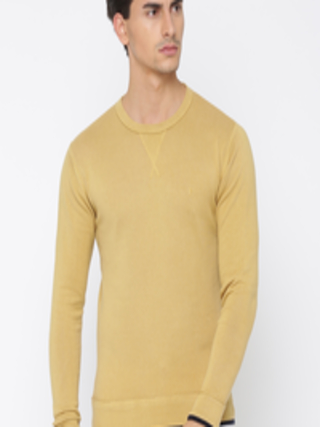 Buy Indian Terrain Men Mustard Solid Pullover - Sweaters for Men ...
