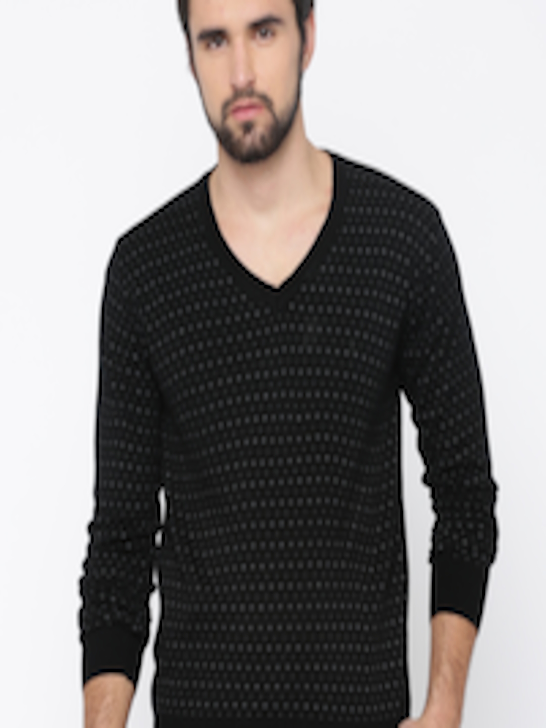Buy Indian Terrain Men Black Printed Pullover - Sweaters for Men ...