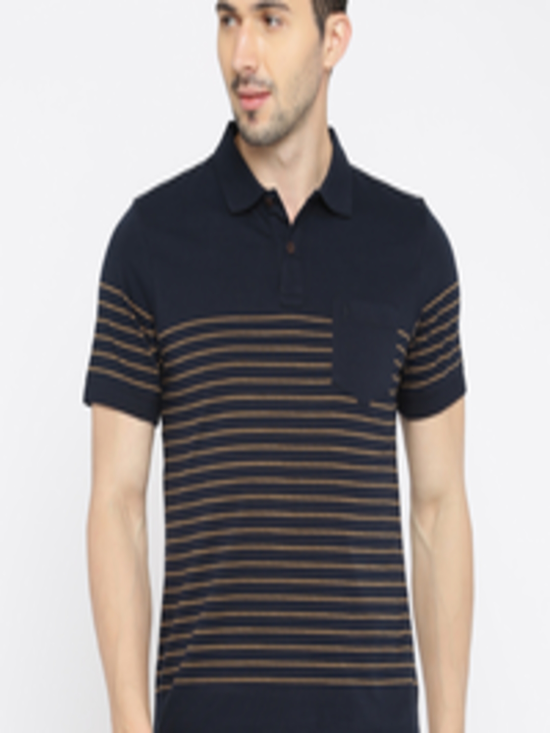 Buy Indian Terrain Men Navy Blue Striped Polo Collar T Shirt - Tshirts ...
