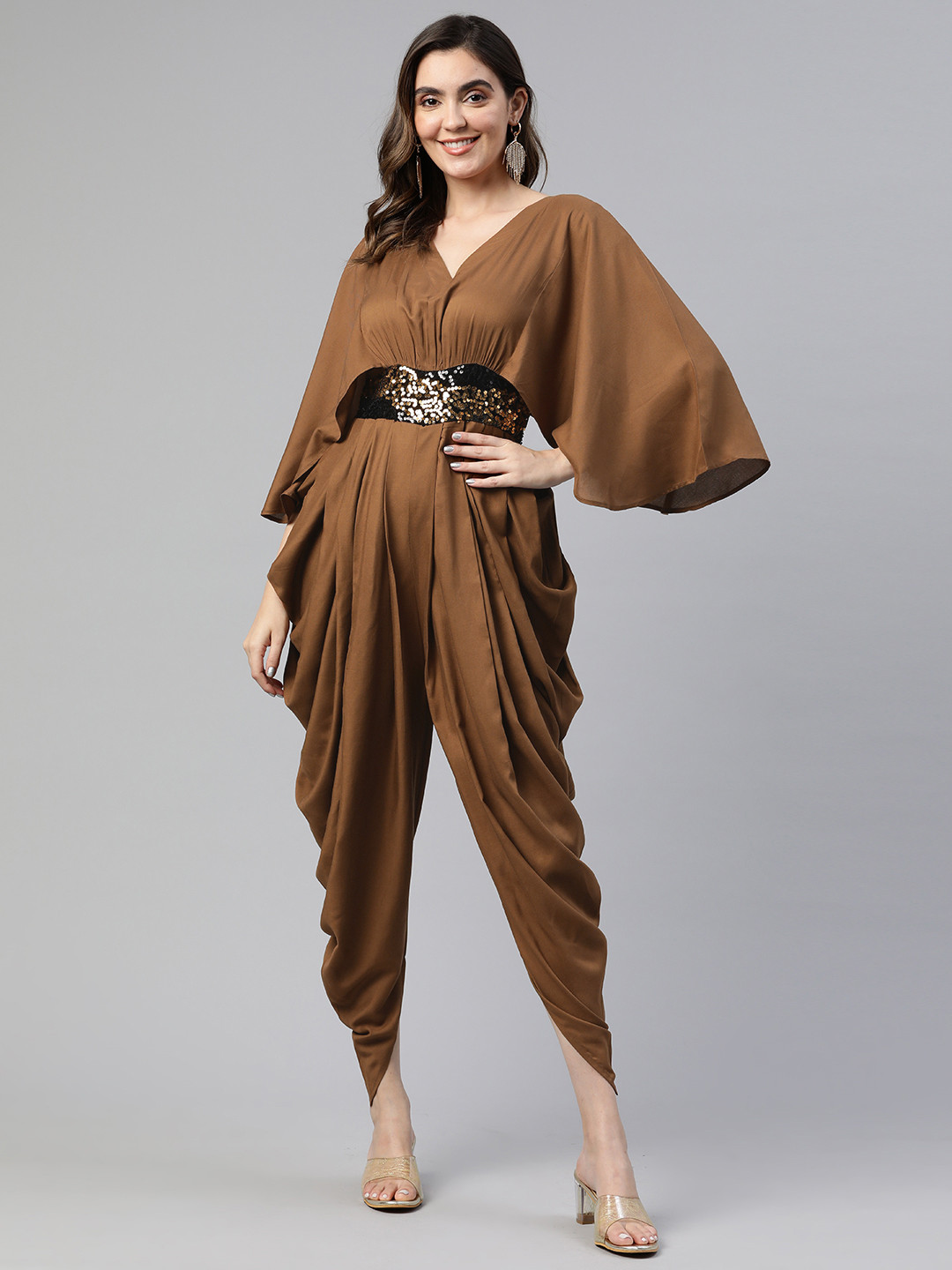 Buy Cottinfab Basic Flared Sleeves Jumpsuit With Embellished Detail Jumpsuit for Women