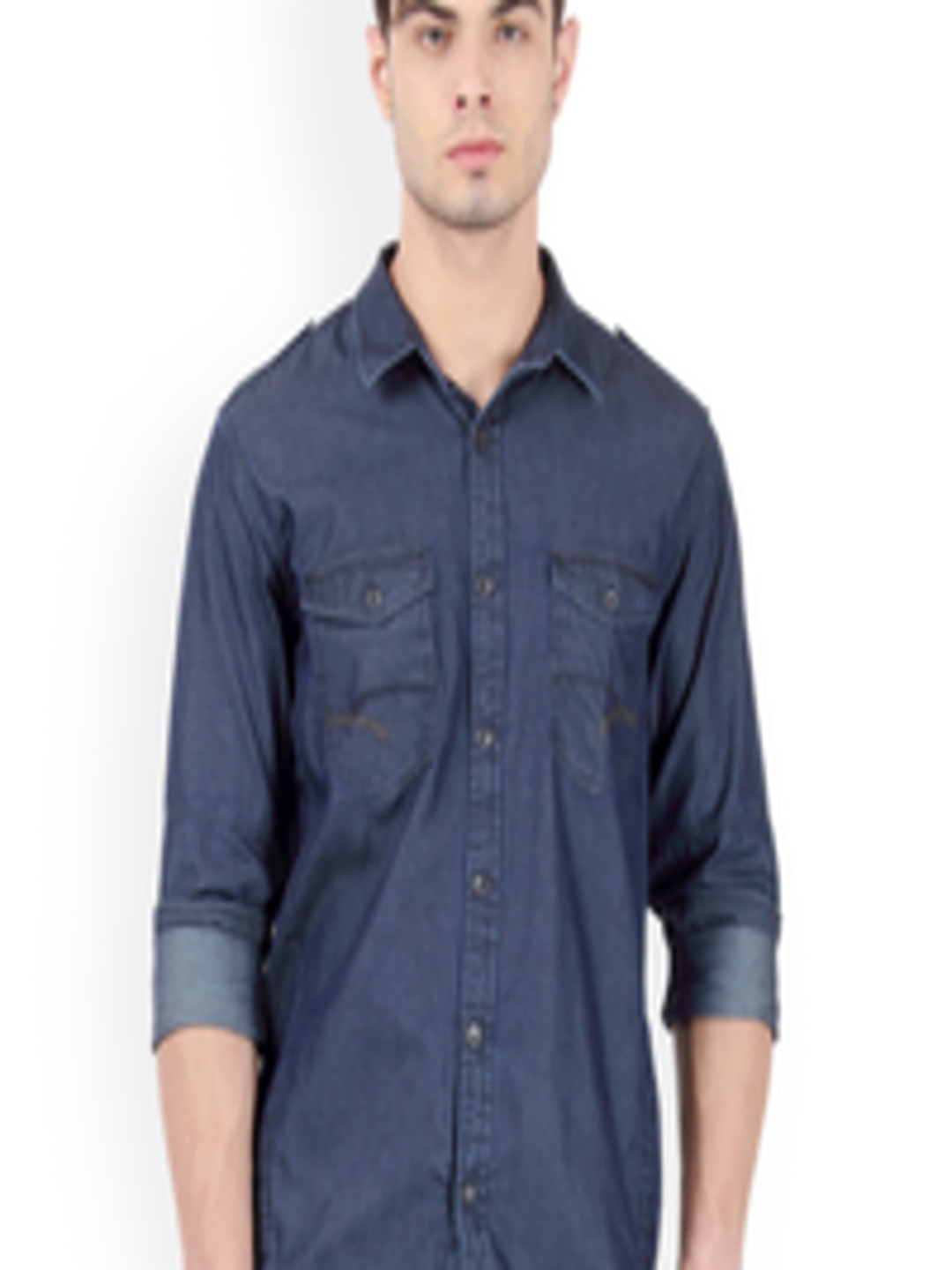 Buy DERBY JEANS COMMUNITY Men Navy Blue Slim Fit Solid Casual Shirt ...