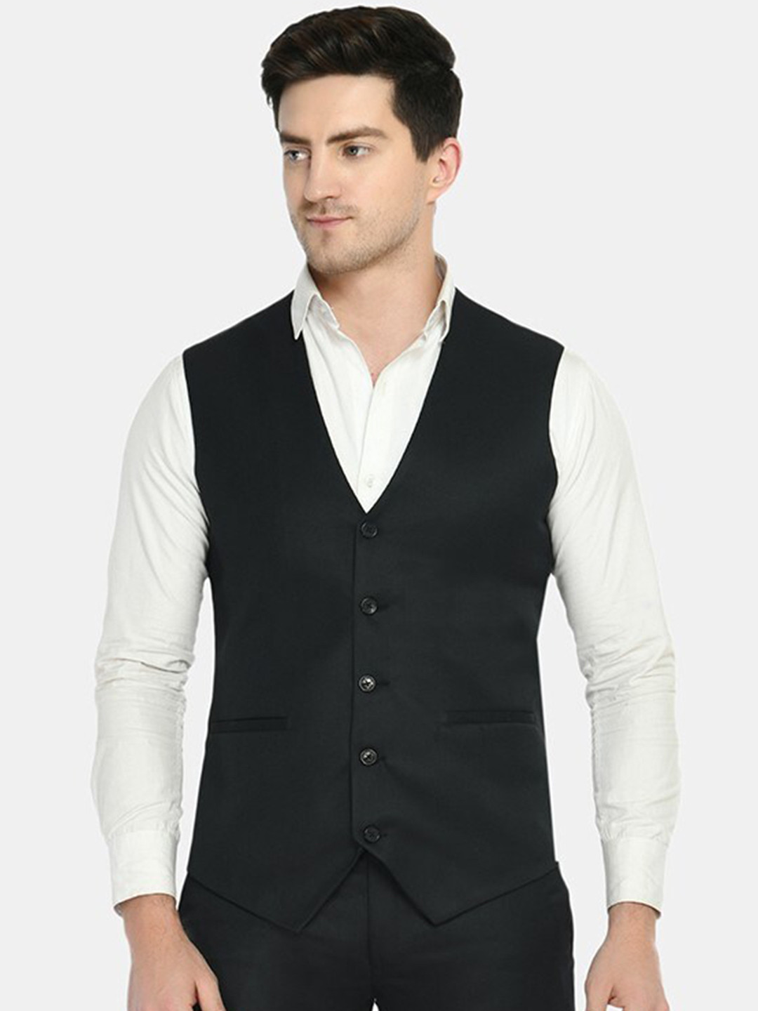 Buy TrulyFeb V Neck Single Breasted Slim Fit Corduroy Waistcoat