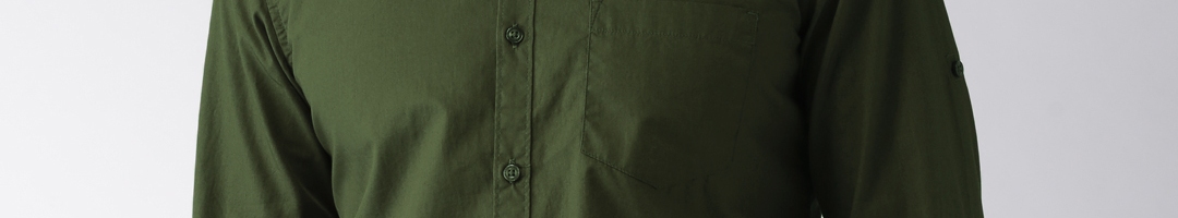 Buy HIGHLANDER Men Olive Green Slim Fit Solid Casual Shirt - Shirts for ...
