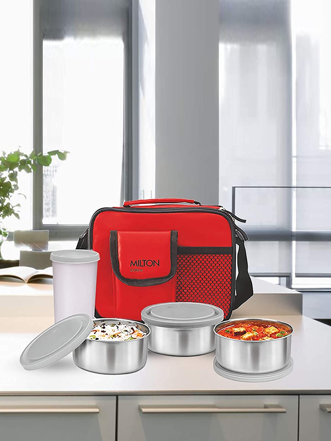 Buy Milton Steel Combi Red Lunch Box Set Of 3 Containers 280 Ml Each