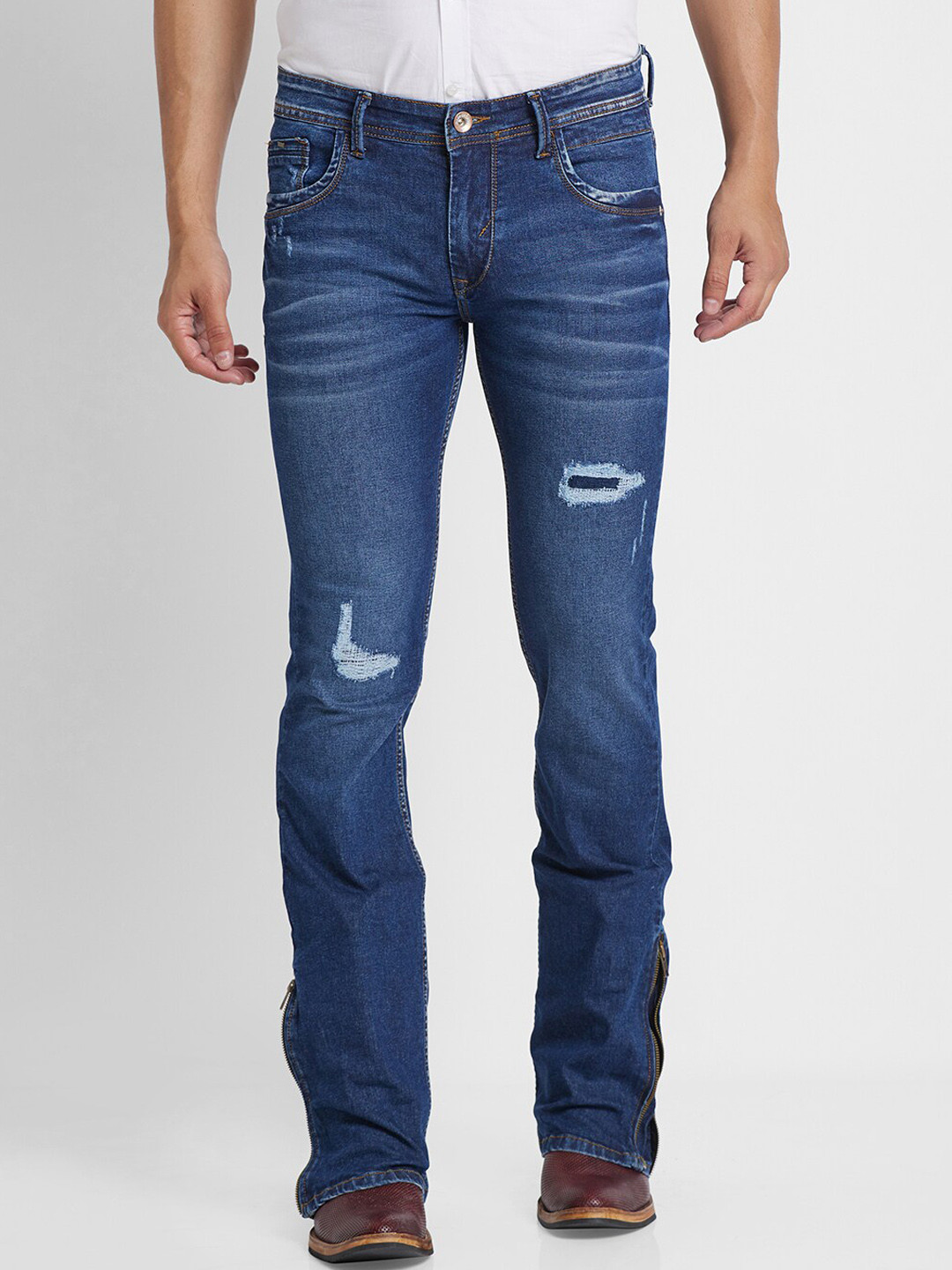 Buy Mode De Base Men Cotton Bootcut Mildly Distressed Light Fade