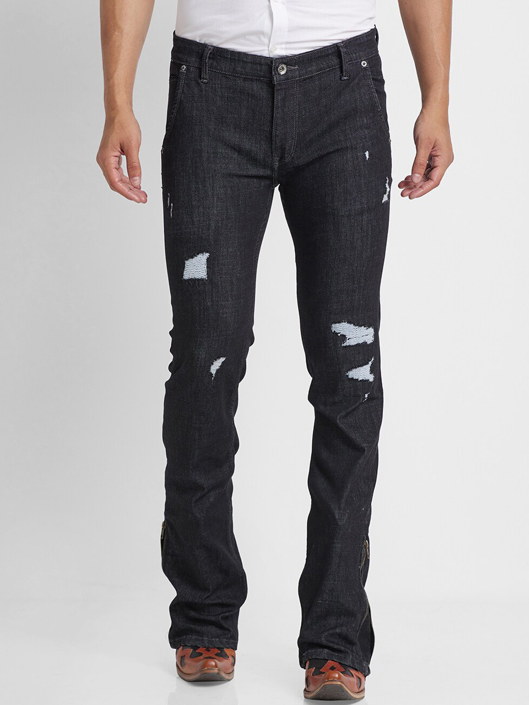 Buy Mode De Base Men Cotton Bootcut Mildly Distressed Stretchable Jeans