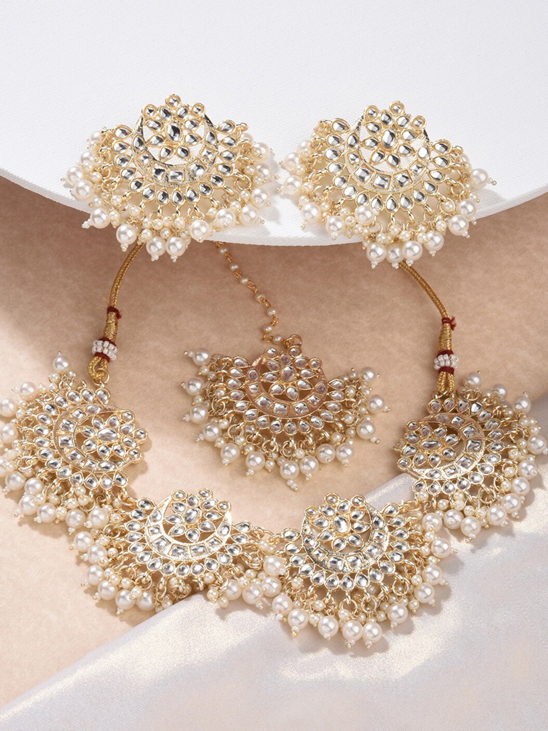 Buy Fida Gold Plated Kundan Studded & Beaded Jewellery Set Jewellery