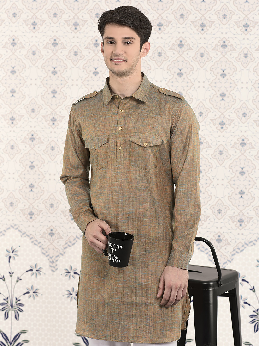 Buy Ode By House Of Pataudi Copper Striped Woven Design Jacquard