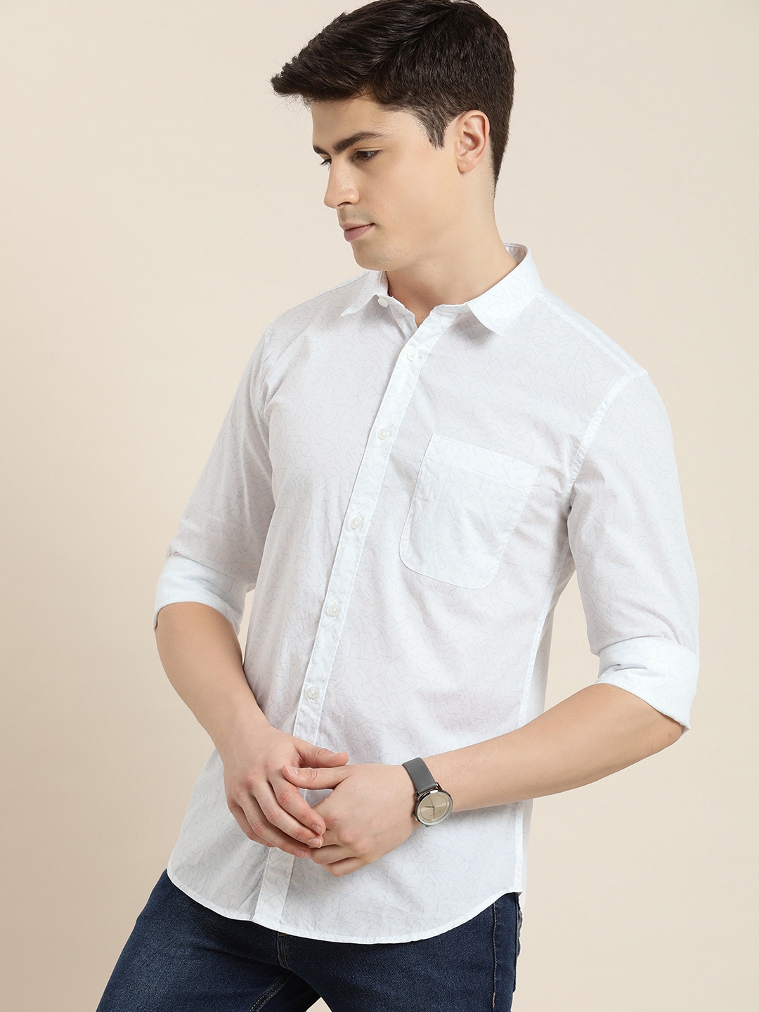 Buy INVICTUS Slim Fit Geometric Printed Pure Cotton Casual Shirt ...