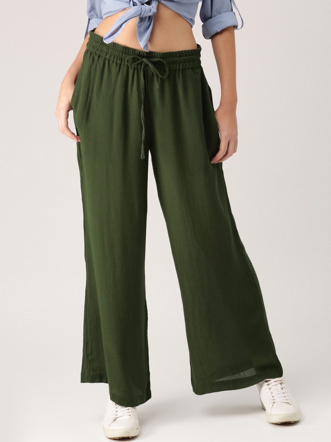 Buy DressBerry Women Olive Green Regular Fit Solid Regular Trousers ...