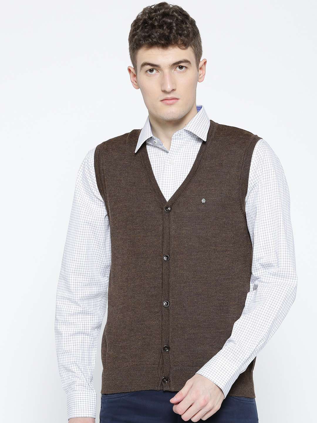 Buy Blackberrys Men Brown Solid Sleeveless Cardigan - Sweaters for Men ...