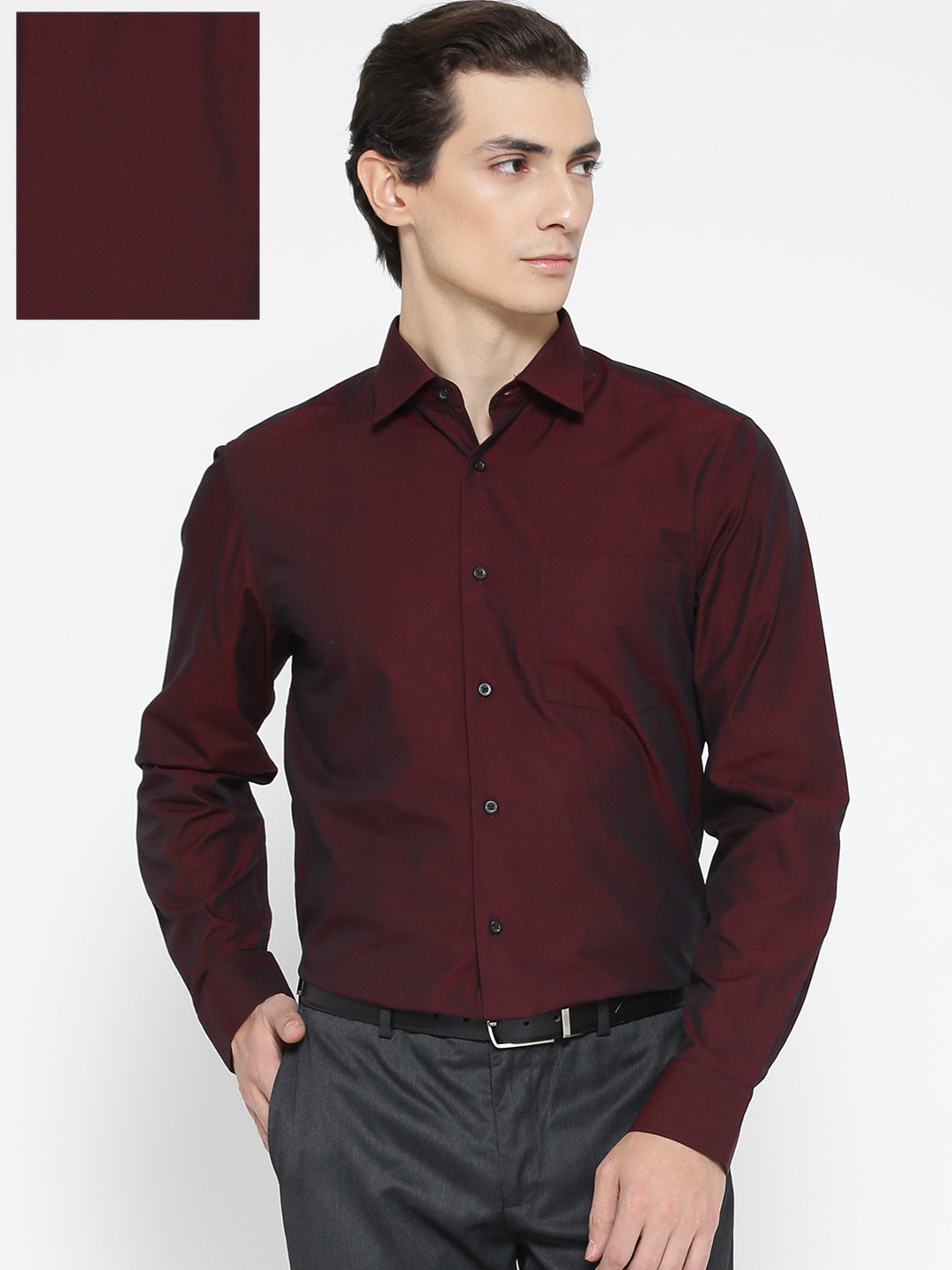 Buy Blackberrys Men Maroon Dual Toned Slim Fit Solid Formal Shirt