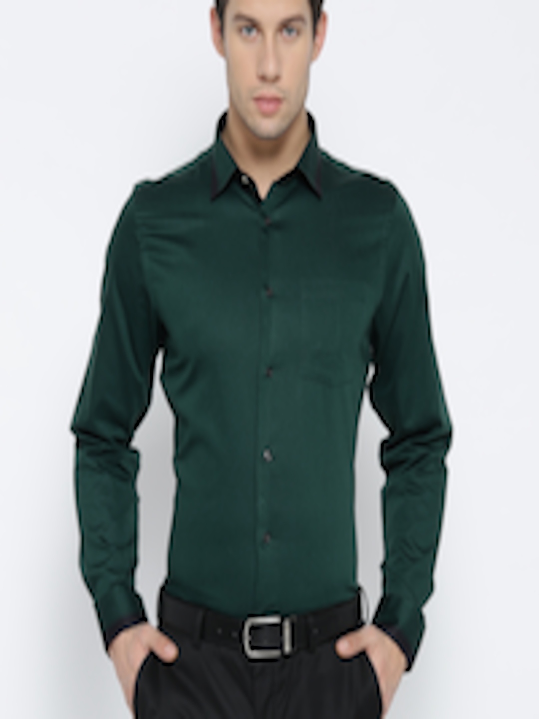 Buy Blackberrys Men Green Slim Fit Solid Partywear Shirt - Shirts for ...