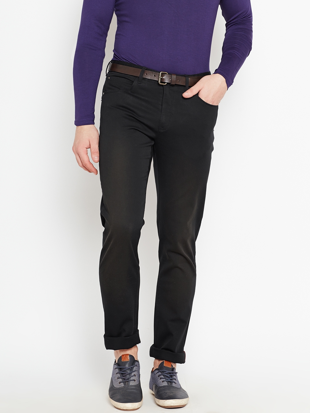 Buy Blackberrys Men Black Tapered Fit Solid Regular Trousers - Trousers ...