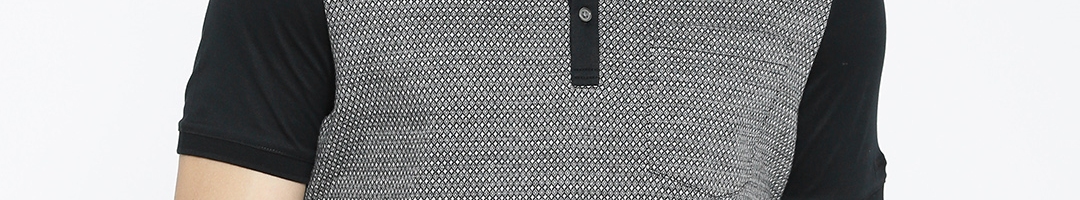 Buy Blackberrys Men Black & Grey Self Design Polo Collar T Shirt ...