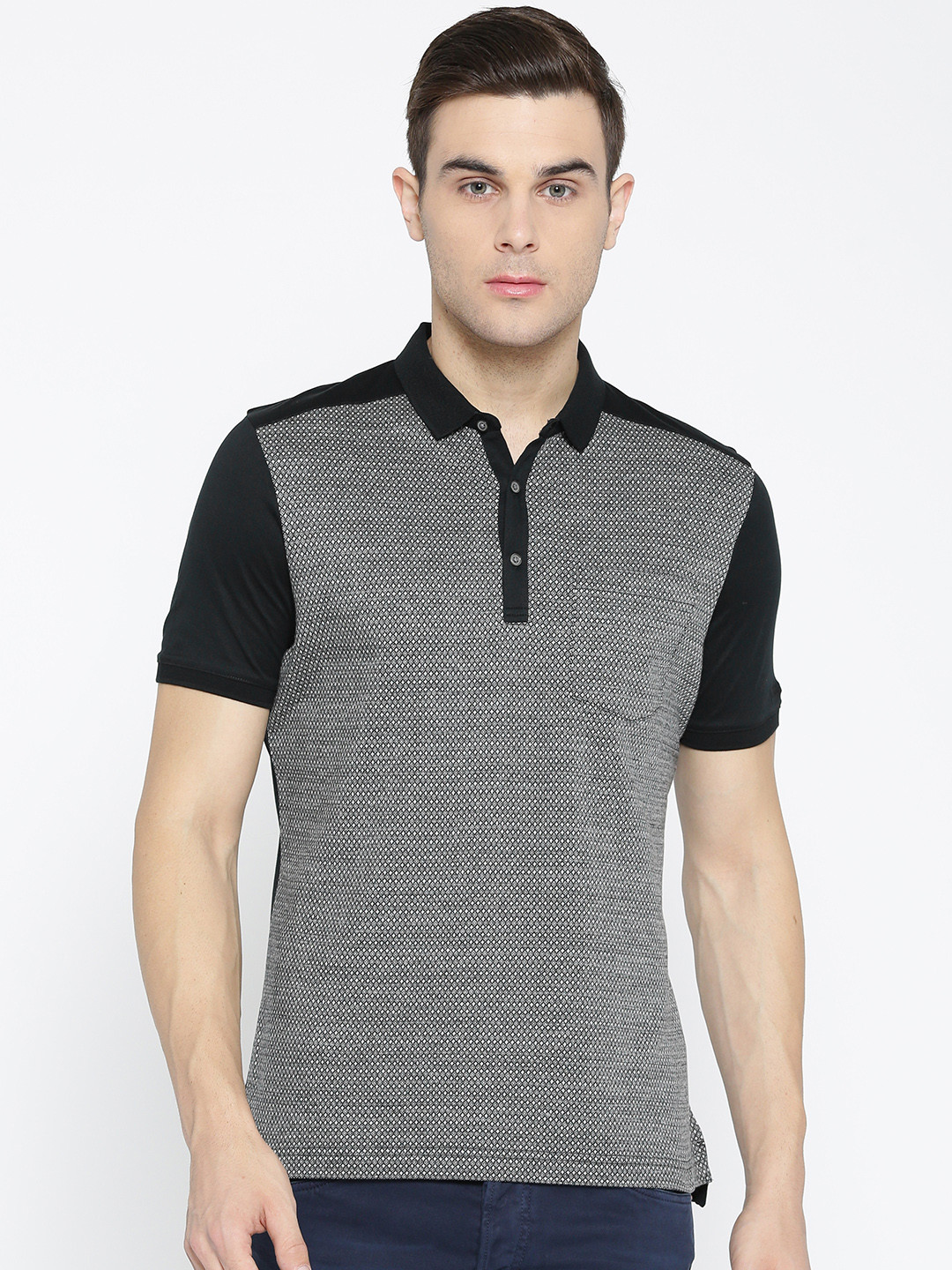 Buy Blackberrys Men Black & Grey Self Design Polo Collar T Shirt - Tshirts for Men 2259989 | Myntra