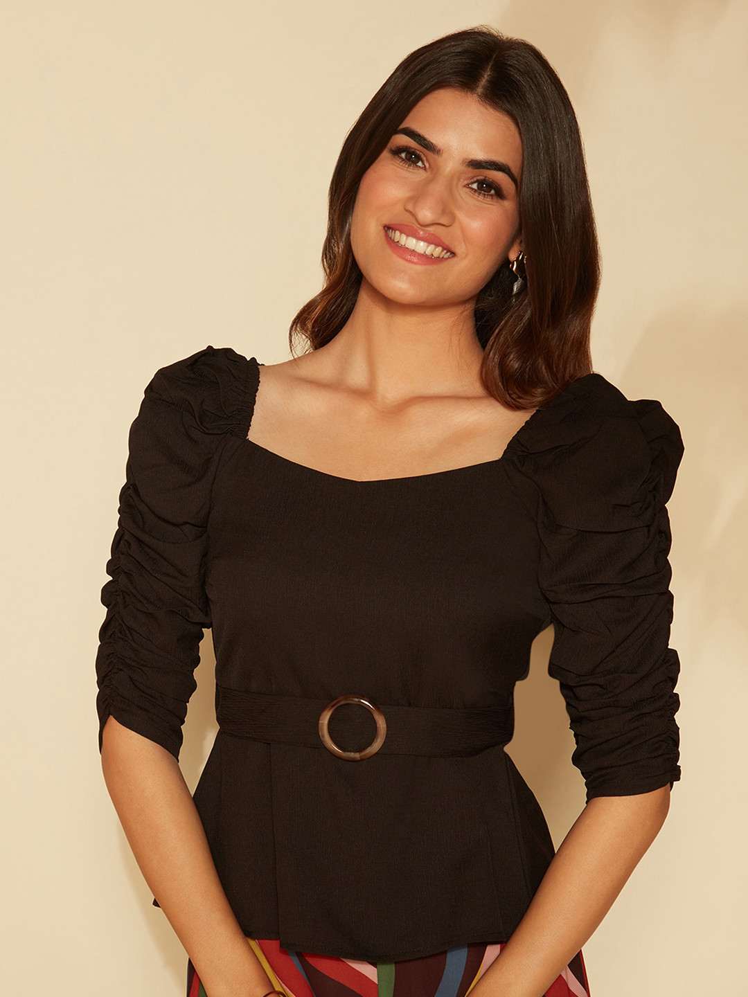 Nalena 2 4 Puff Smock Top Black
