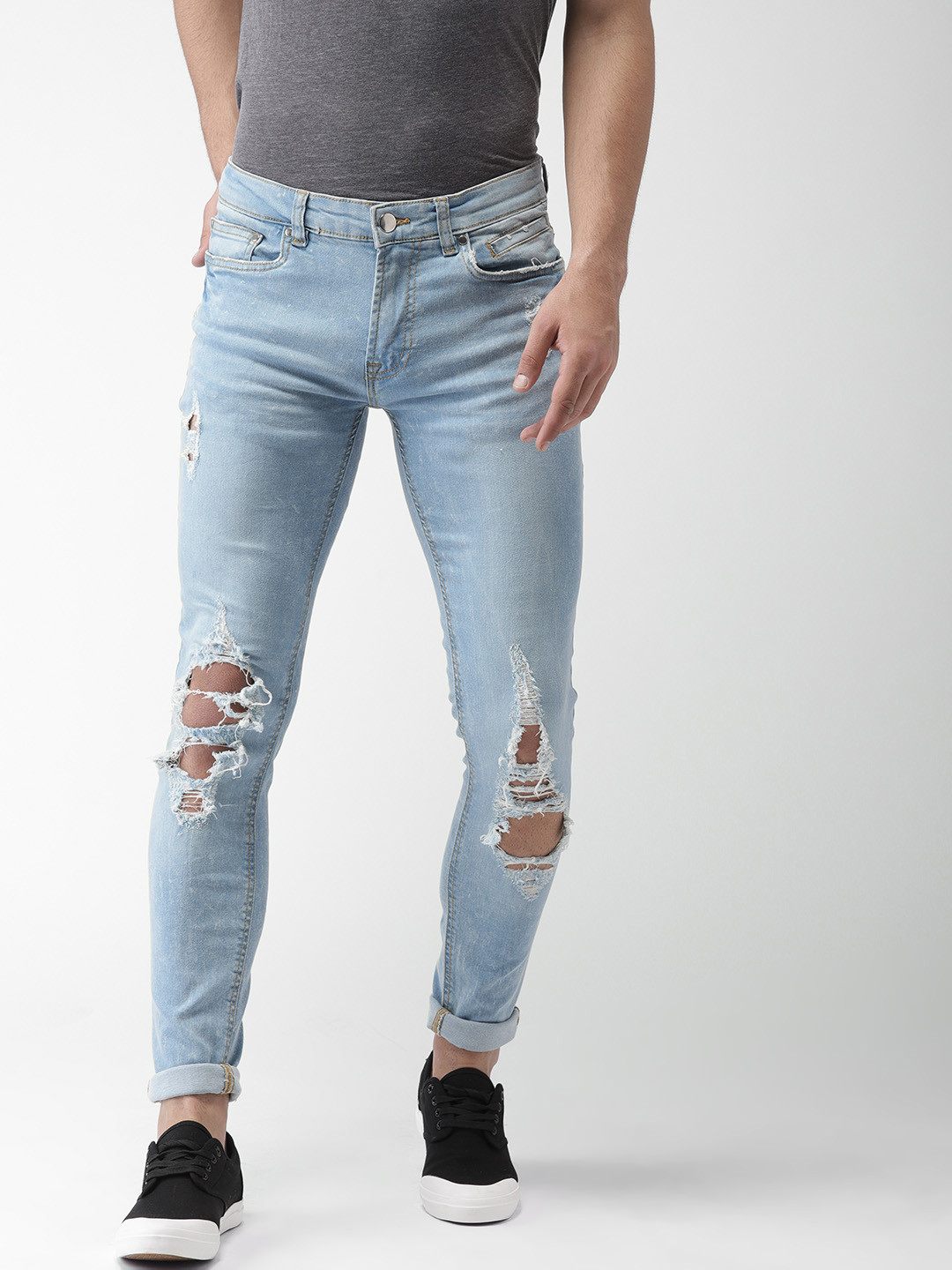 Buy FOREVER 21 Men Blue Skinny Fit Low Rise Mildly Distressed