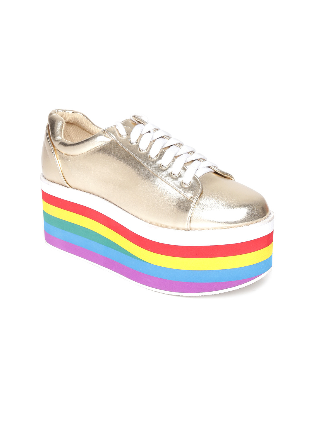 Buy FOREVER 21 Women Gold Toned Flatform Sneakers Casual