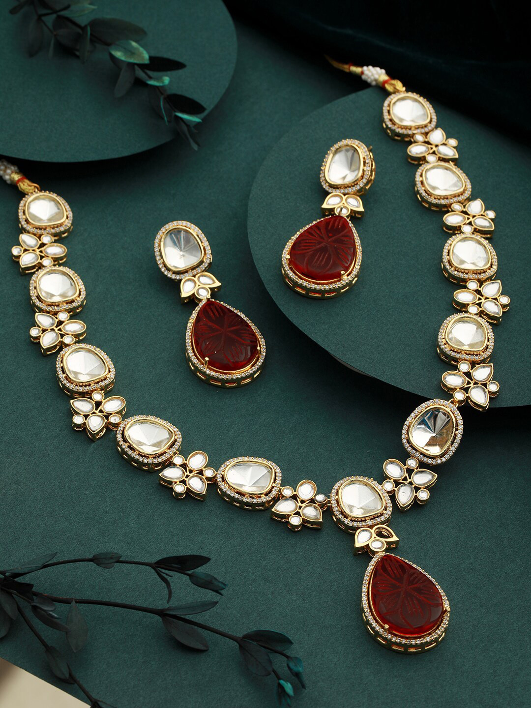 Buy Saraf RS Jewellery Gold Plated Kundan Studded Necklace & Earrings