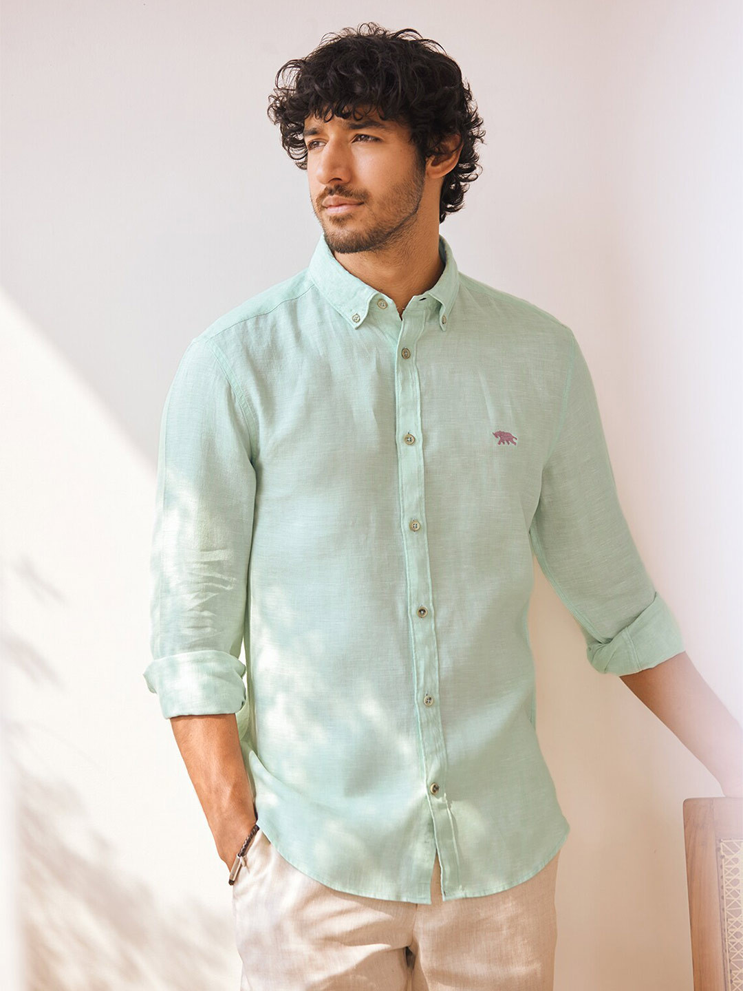 Buy Andamen Premium Slim Fit Button Down Collar Linen Casual Shirt