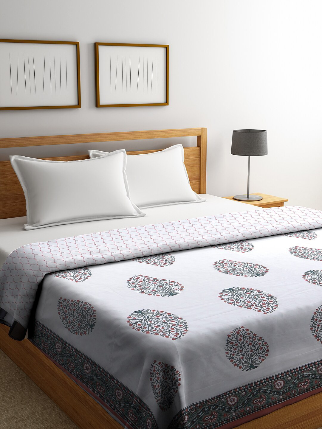 Buy Rajasthan Decor White & Green Ethnic Motifs AC Room Cotton 120 GSM