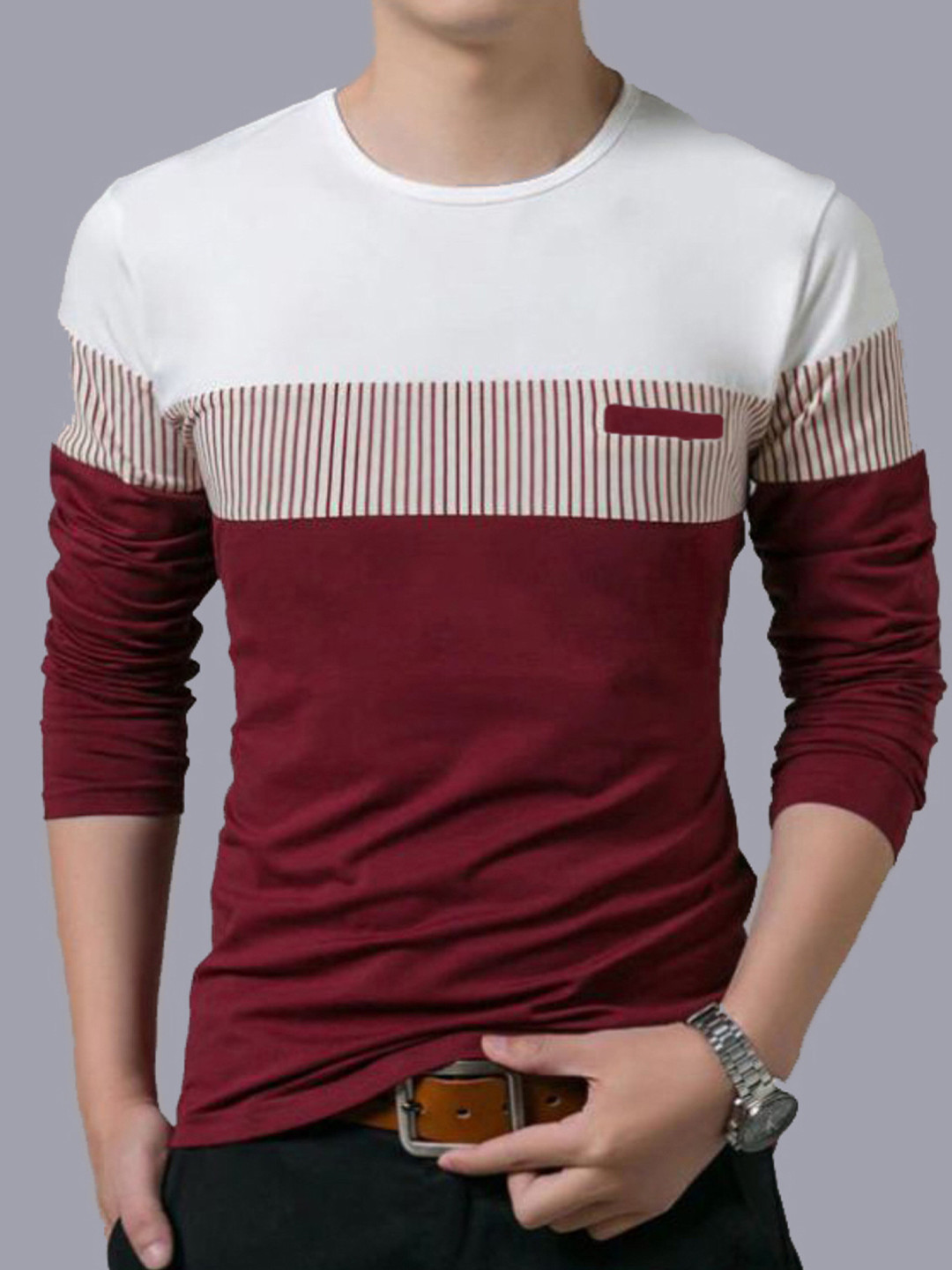 Comfortable Cotton Men's Full Sleeve T-Shirt with Modern Color Block Design main image 1