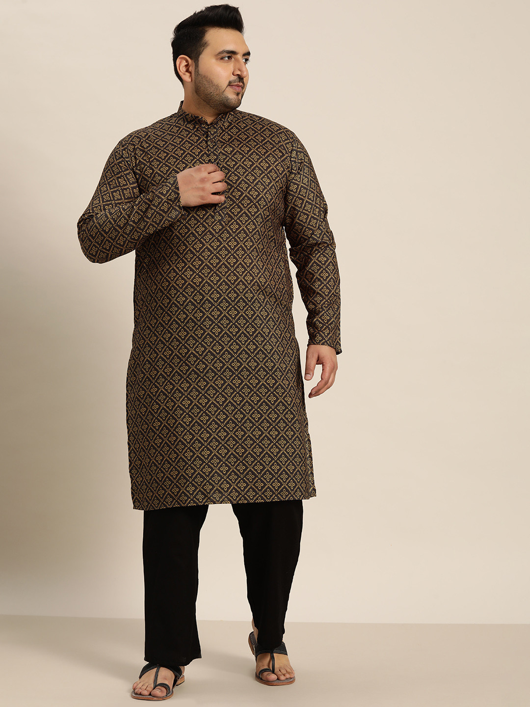 Sojanya  Dal 1958 Kurta Lungo Da Uomo In Cotone E Lino Giallo A Quadri Taglia 36~p148669497