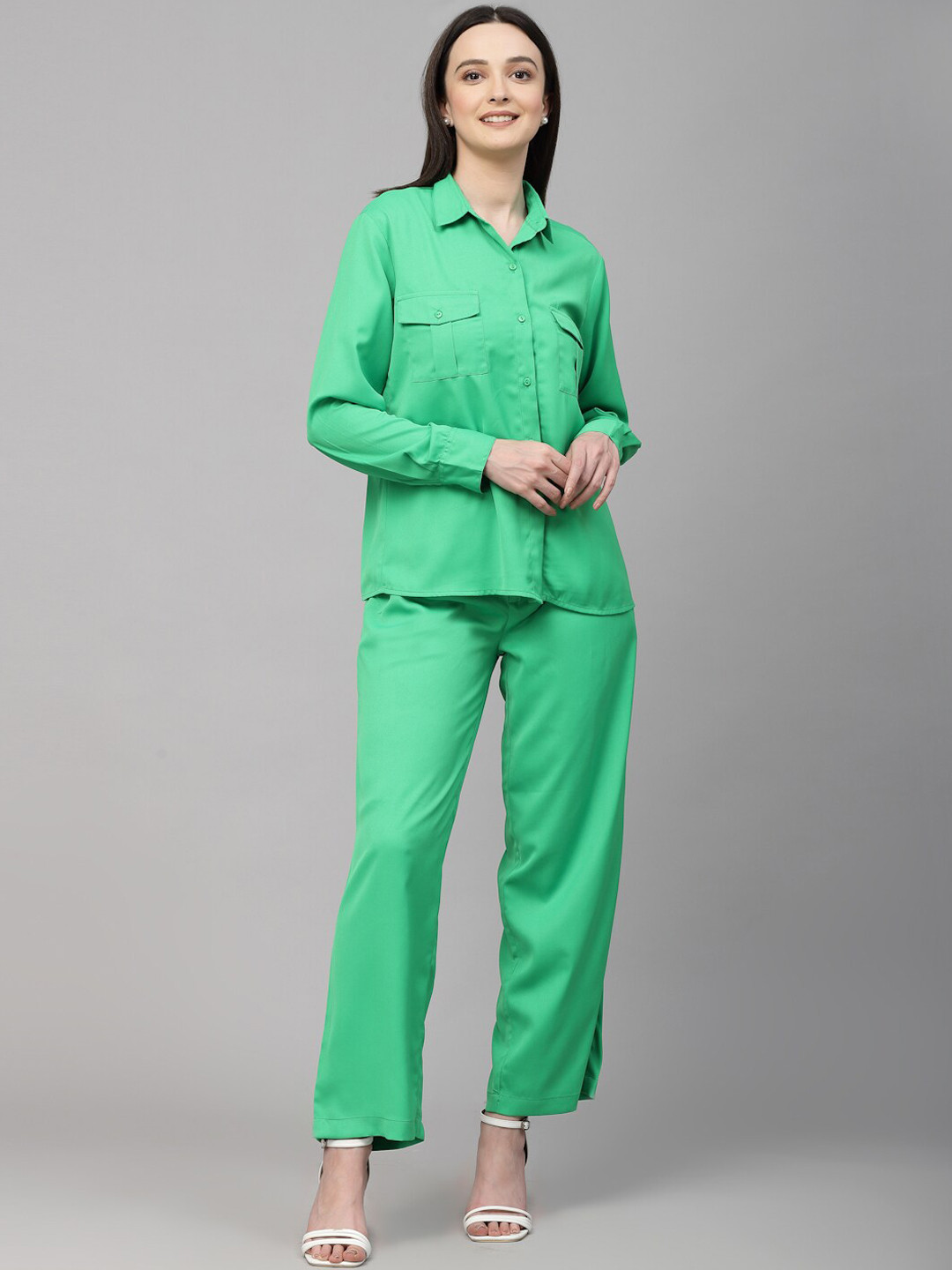 Buy Style Quotient Women Green Spread Collar Shirt With Straight