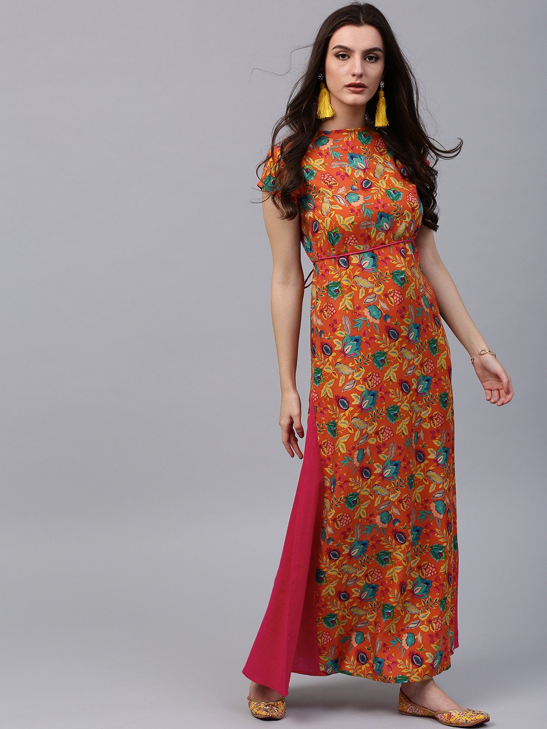 Women's Orange Printed Dress