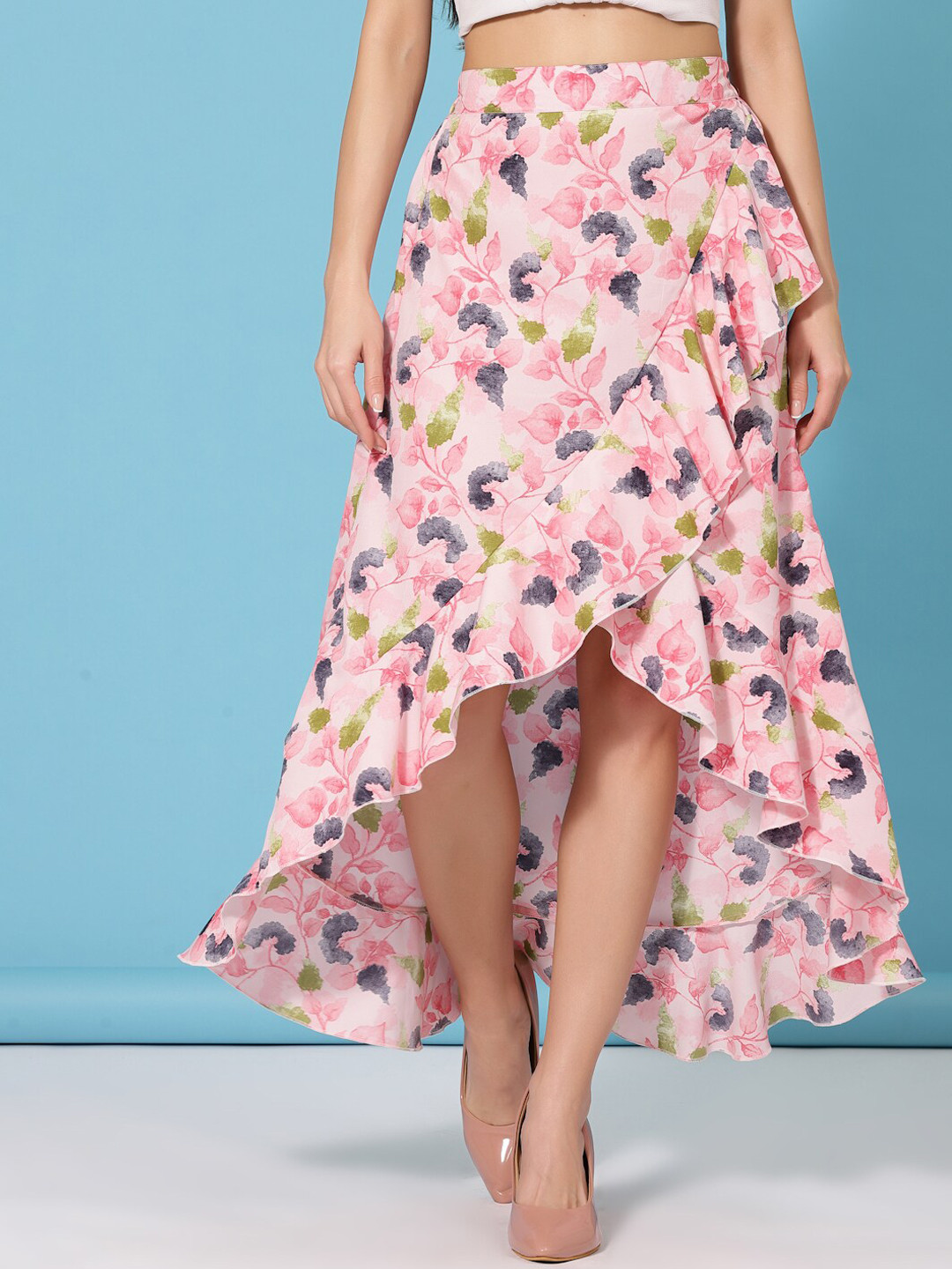 Buy Oomph! Floral Printed Maxi Wrap Slip On High Low Skirt Skirts for
