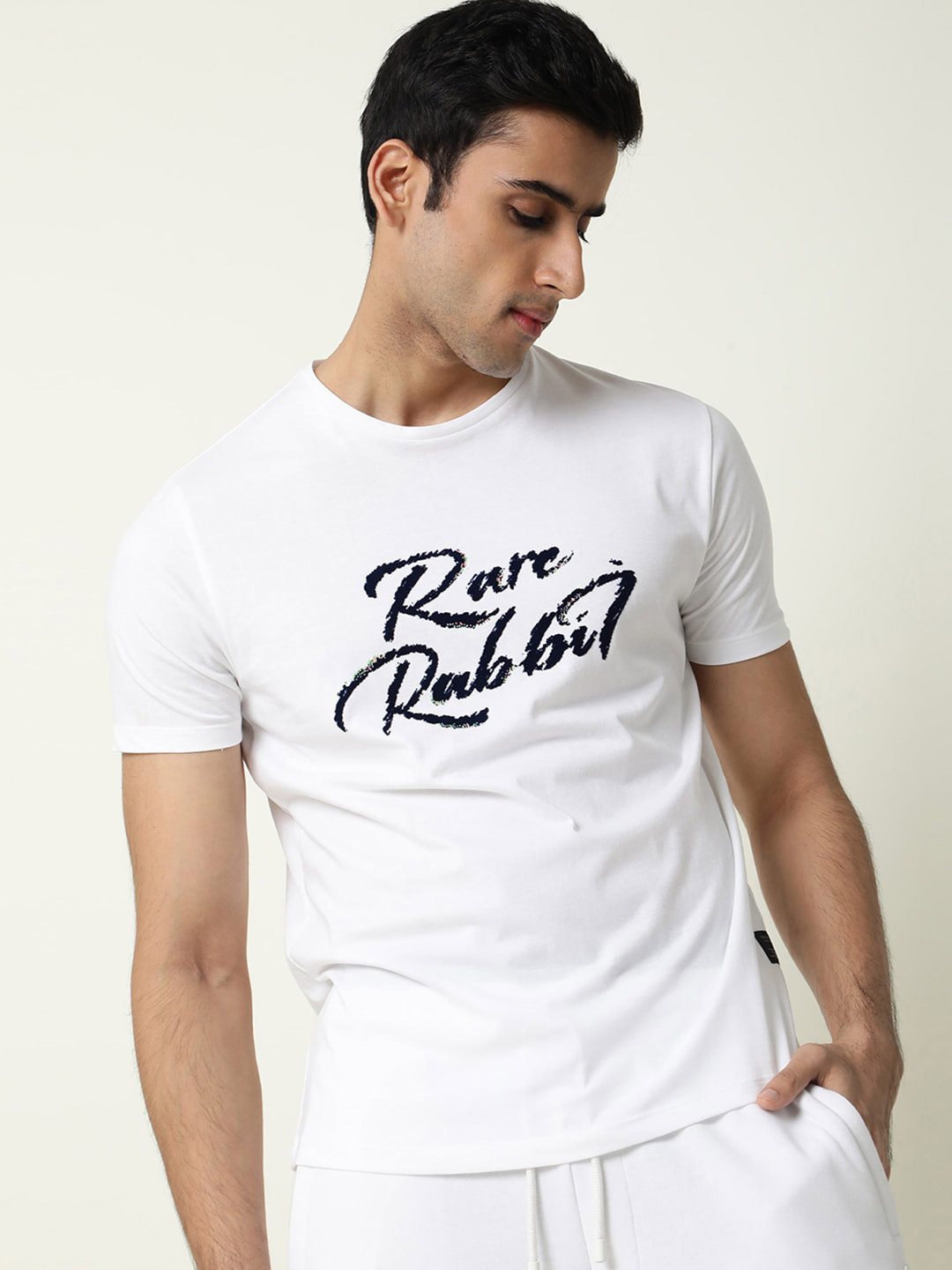 RARE RABBIT Men Bree Round Neck Slim Fit Cotton T-Shirt