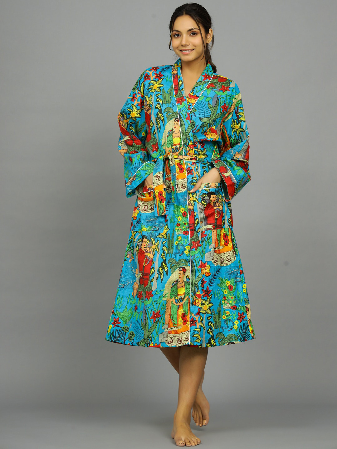 Buy HANDICRAFT PALACE Women Printed Pure Cotton Bath Robe With Belt