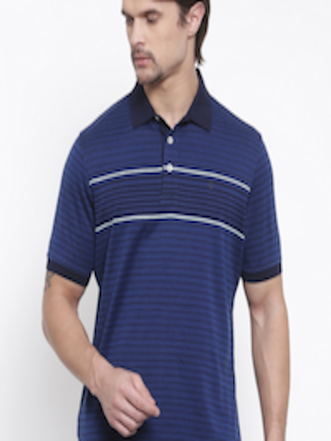Buy Louis Philippe Men Blue Striped Polo Collar T Shirt - Tshirts for ...