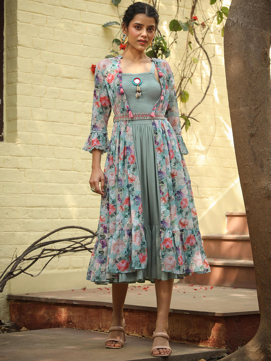 Buy SCAKHI Floral Printed Fit & Flare Midi Dress Ethnic Dresses for