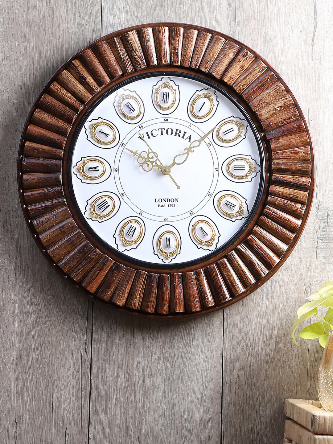 Buy EXIM DECOR Brown & White Vintage Wall Clock Clocks for Unisex