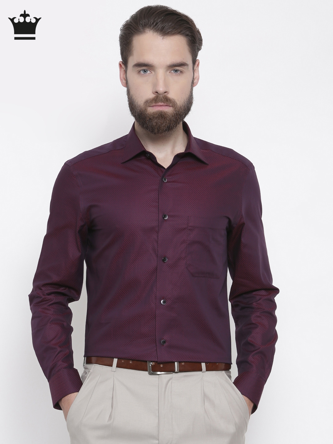 Buy Louis Philippe Men Maroon Regular Fit Self Design Formal Shirt ...