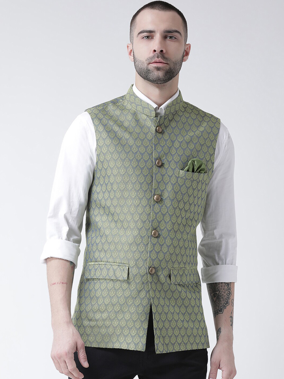 Buy KISAH Woven Designed Nehru Jacket With Pocket Square Nehru