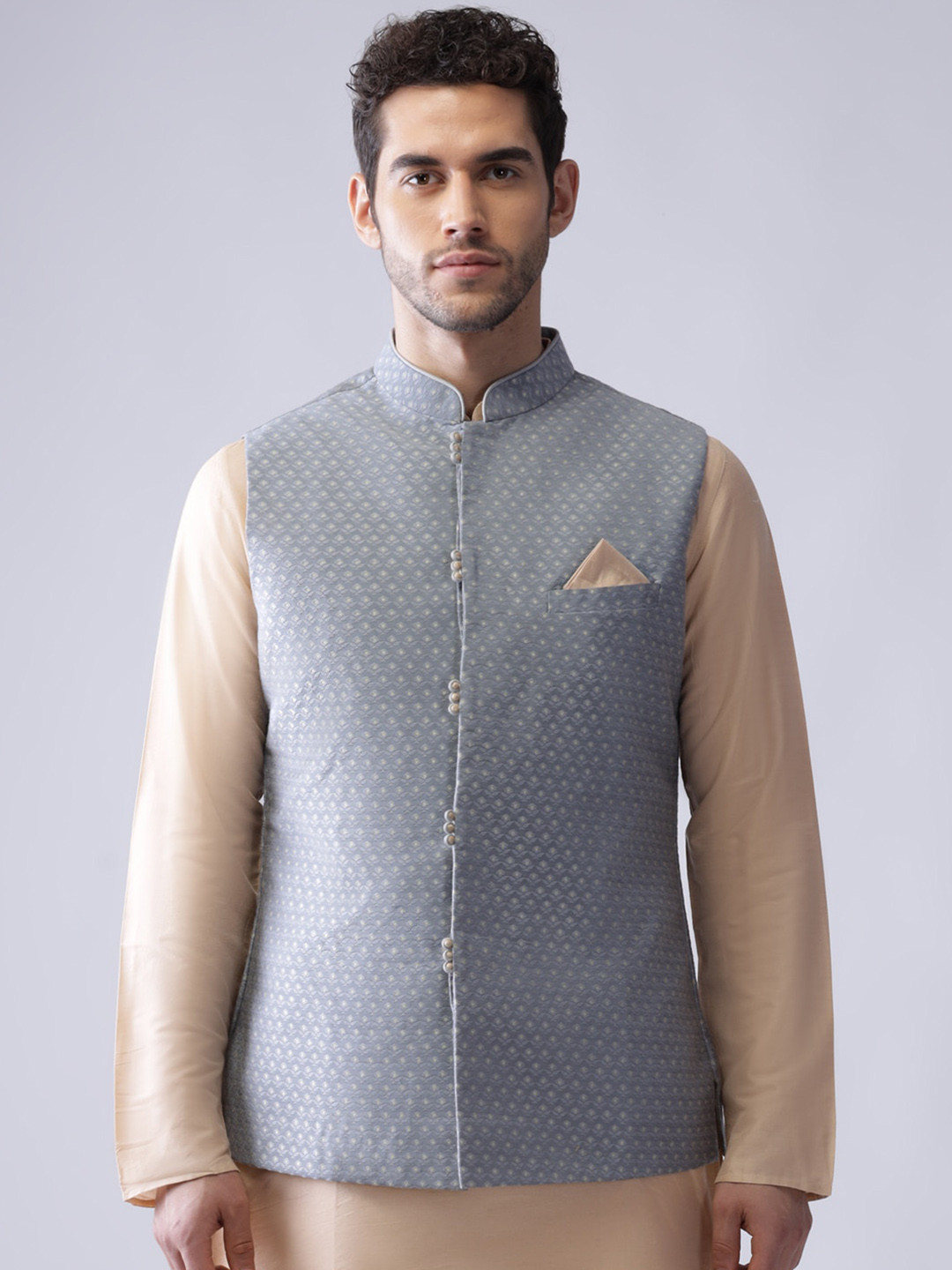 Buy KISAH Woven Design Nehru Jackets With Pocket Square Nehru Jackets