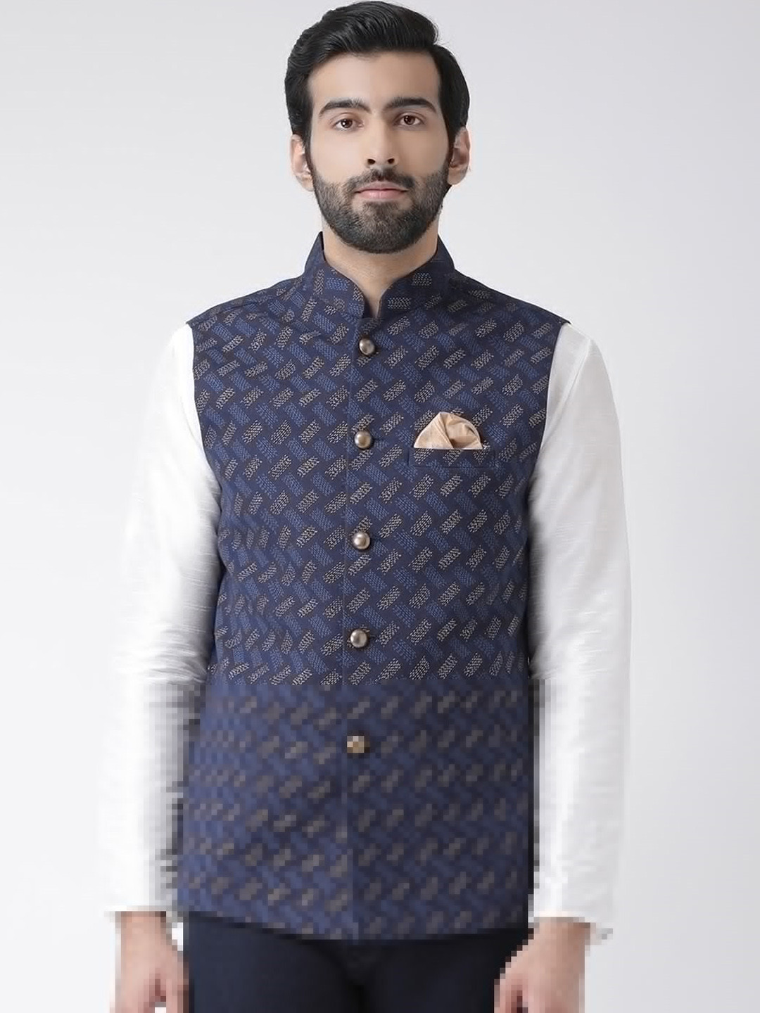 Buy KISAH Geometric Printed Nehru Jacket With Pocket Square Nehru