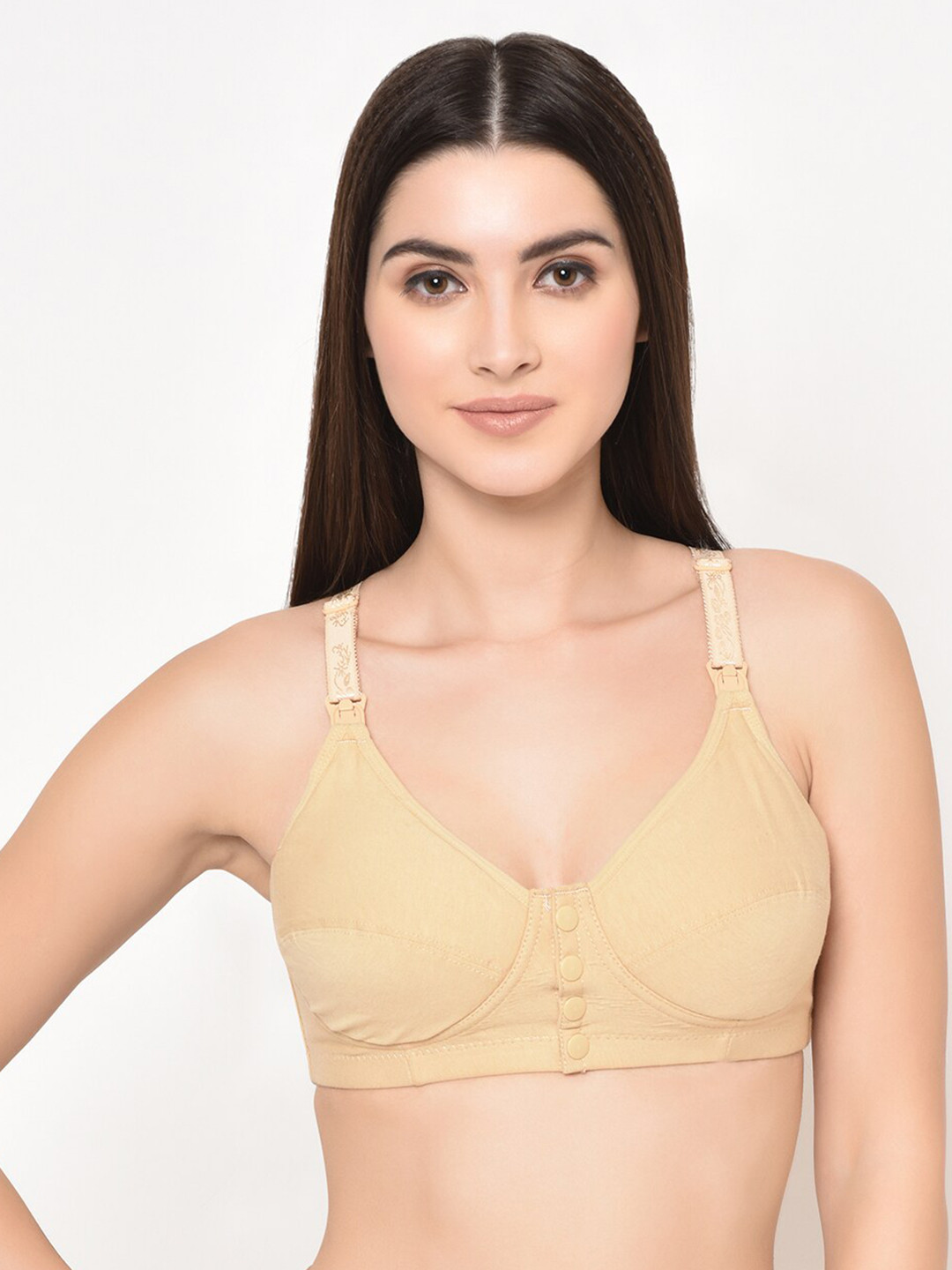 Buy Da Intimo Beige Non Padded Anti Microbial Non Wired Cotton Front