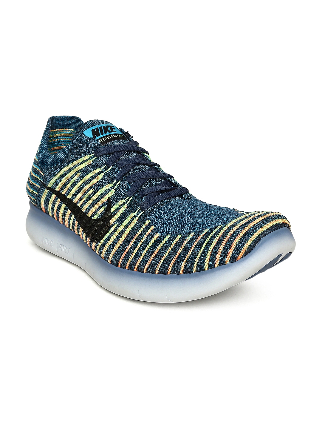 yellow and blue running shoes