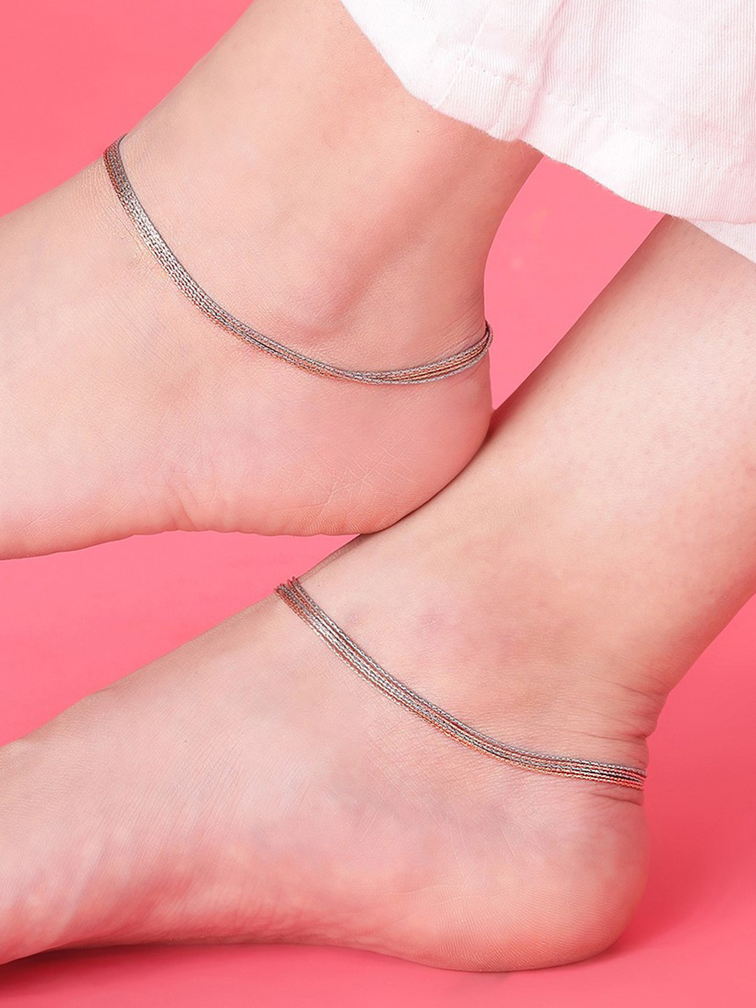 Buy Zavya Women 925 Sterling Silver 2Pc Rose Gold Plated Anklet