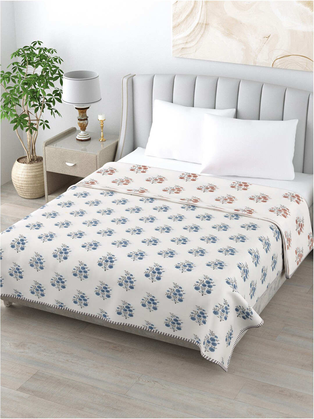 Buy RAASO White & Brown Floral AC Room 150 GSM Reversible Double Bed