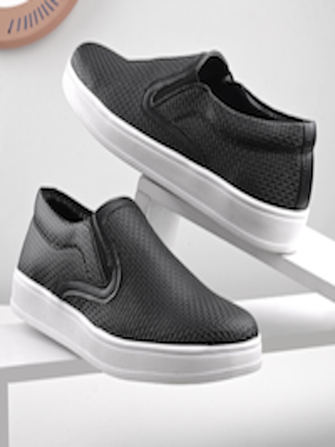 Buy Mast & Harbour Men Black And White Textured Slip On Sneakers ...